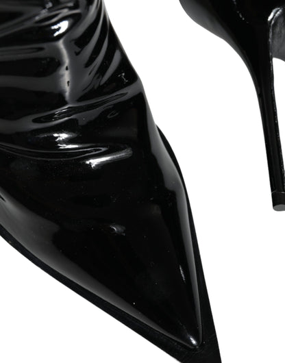 Bottines pointues en cuir verni noir Dolce &amp; Gabbana