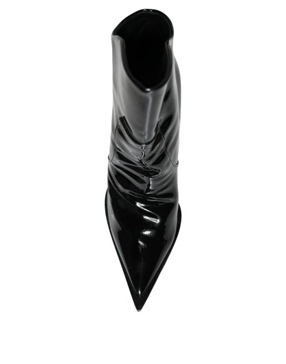 Bottines pointues en cuir verni noir Dolce &amp; Gabbana