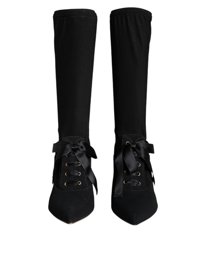 Bottes mi-mollet noires à talons aiguilles Dolce &amp; Gabbana
