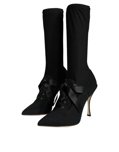 Bottes mi-mollet noires à talons aiguilles Dolce &amp; Gabbana