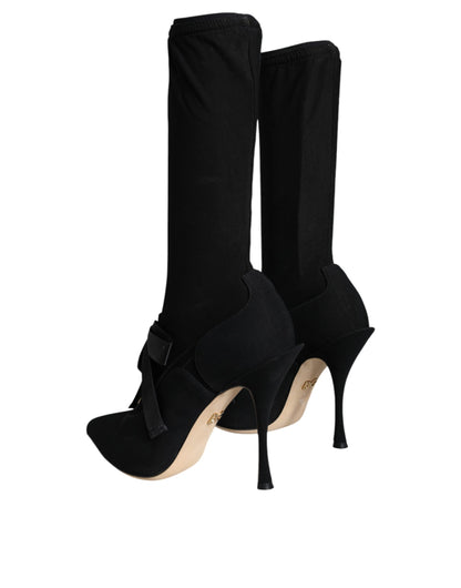 Bottes mi-mollet noires à talons aiguilles Dolce &amp; Gabbana