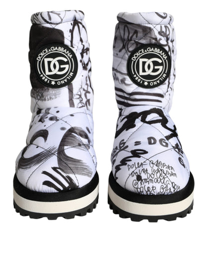 Bottes mi-mollet blanches matelassées à imprimé logo Dolce &amp; Gabbana