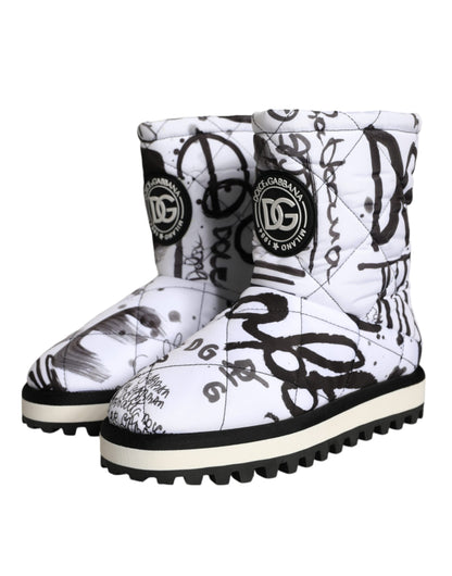 Bottes mi-mollet blanches matelassées à imprimé logo Dolce &amp; Gabbana