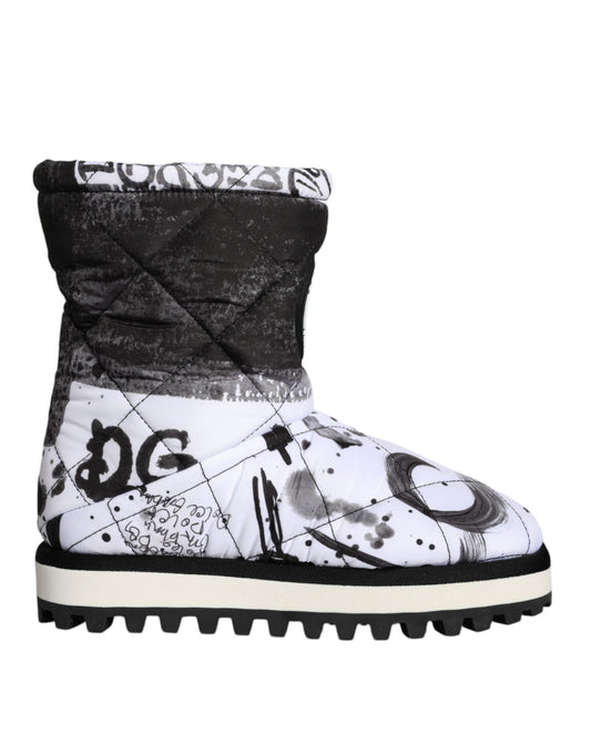 Bottes mi-mollet blanches matelassées à imprimé logo Dolce &amp; Gabbana