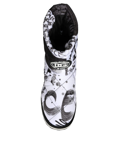 Bottes mi-mollet blanches matelassées à imprimé logo Dolce &amp; Gabbana