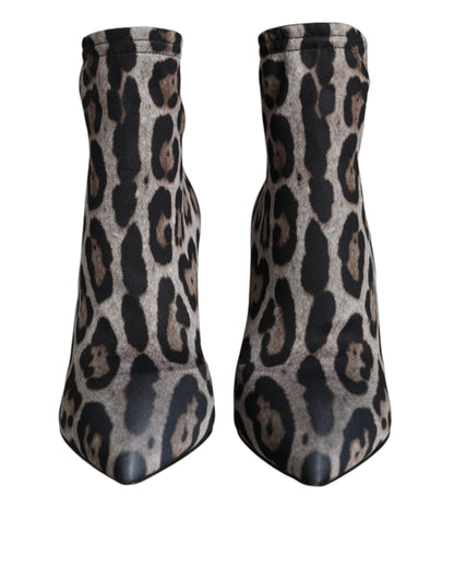 Bottines à talons extensibles léopard grises Dolce &amp; Gabbana