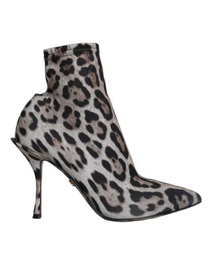 Bottines à talons extensibles léopard grises Dolce &amp; Gabbana