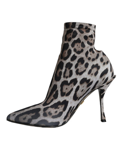 Bottines à talons extensibles léopard grises Dolce &amp; Gabbana