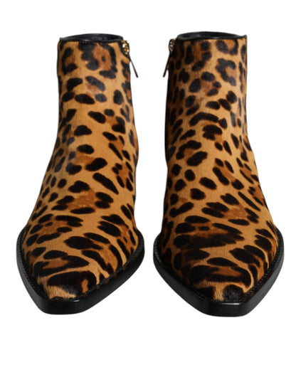 Bottines en fourrure de veau léopard marron Dolce &amp; Gabbana
