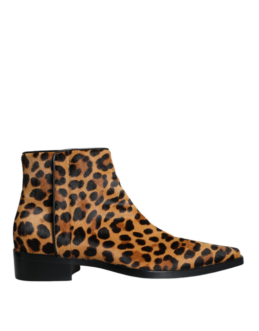 Bottines en fourrure de veau léopard marron Dolce &amp; Gabbana