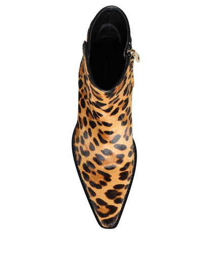 Bottines en fourrure de veau léopard marron Dolce &amp; Gabbana
