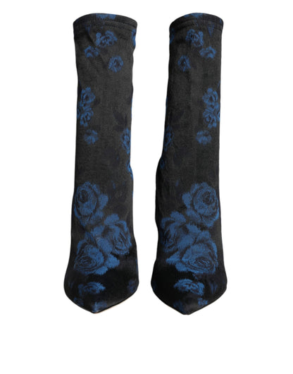 Bottes mi-mollet extensibles à fleurs noires Dolce &amp; Gabbana