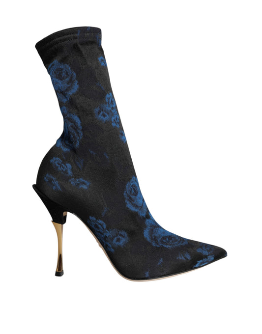 Bottes mi-mollet extensibles à fleurs noires Dolce &amp; Gabbana