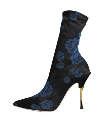 Bottes mi-mollet extensibles à fleurs noires Dolce &amp; Gabbana