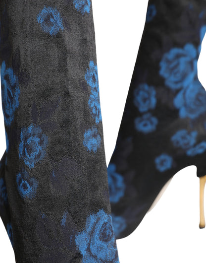 Bottes mi-mollet extensibles à fleurs noires Dolce &amp; Gabbana
