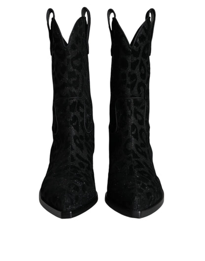 Bottes de cowboy léopard noires et grises Dolce &amp; Gabbana