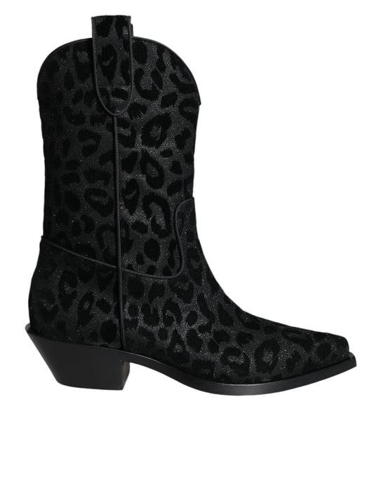 Bottes de cowboy léopard noires et grises Dolce &amp; Gabbana