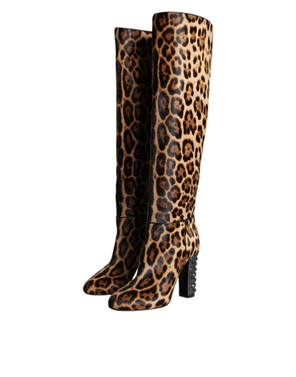 Bottes hautes Dolce &amp; Gabbana beiges et noires à motif léopard
