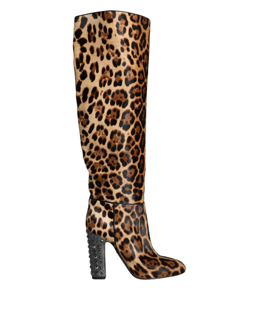 Bottes hautes Dolce &amp; Gabbana beiges et noires à motif léopard