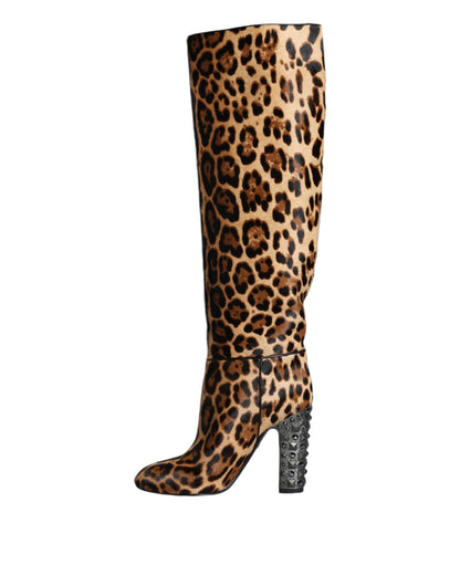 Bottes hautes Dolce &amp; Gabbana beiges et noires à motif léopard