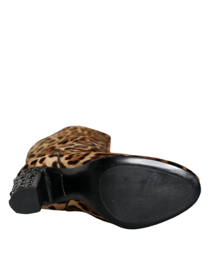 Bottes hautes Dolce &amp; Gabbana beiges et noires à motif léopard