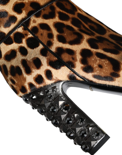 Bottes hautes Dolce &amp; Gabbana beiges et noires à motif léopard