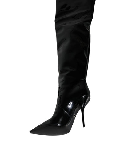Bottes hautes en cuir verni noir Dolce &amp; Gabbana