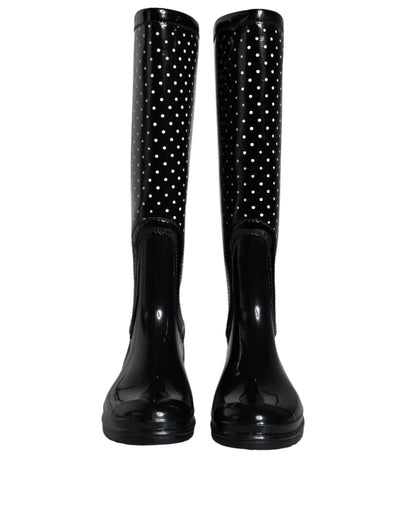 Bottes hautes en caoutchouc noires à pois Dolce &amp; Gabbana