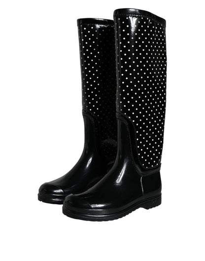 Bottes hautes en caoutchouc noires à pois Dolce &amp; Gabbana