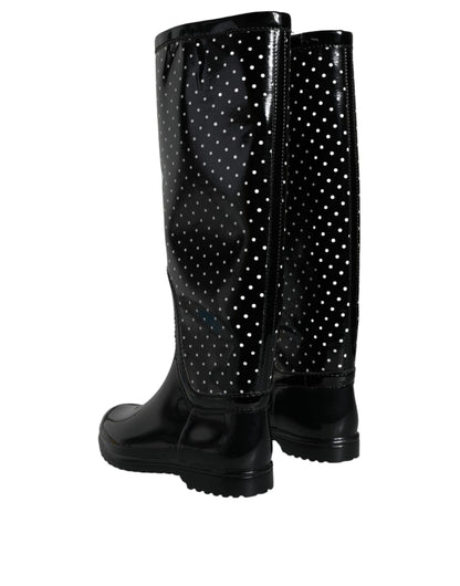 Bottes hautes en caoutchouc noires à pois Dolce &amp; Gabbana