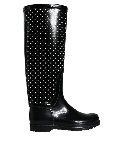 Bottes hautes en caoutchouc noires à pois Dolce &amp; Gabbana