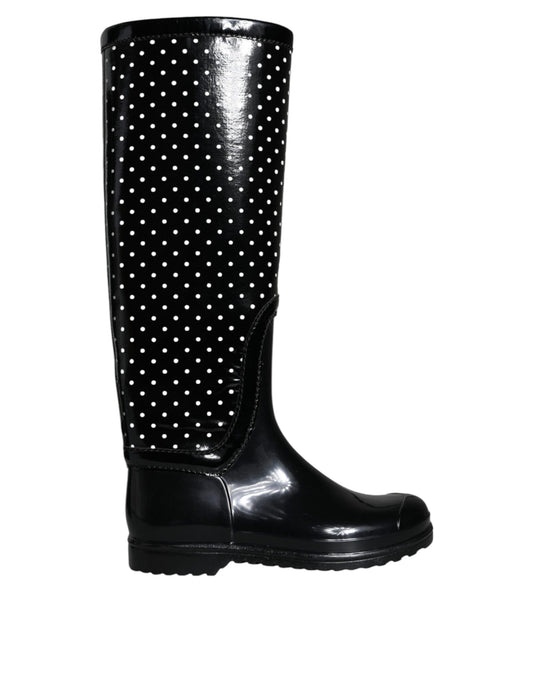 Bottes hautes en caoutchouc noires à pois Dolce &amp; Gabbana