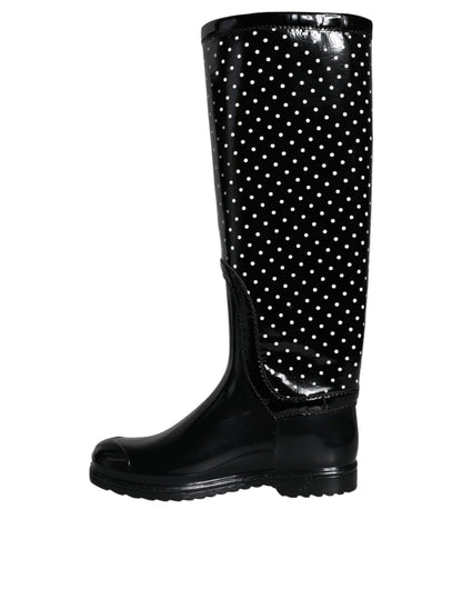 Bottes hautes en caoutchouc noires à pois Dolce &amp; Gabbana