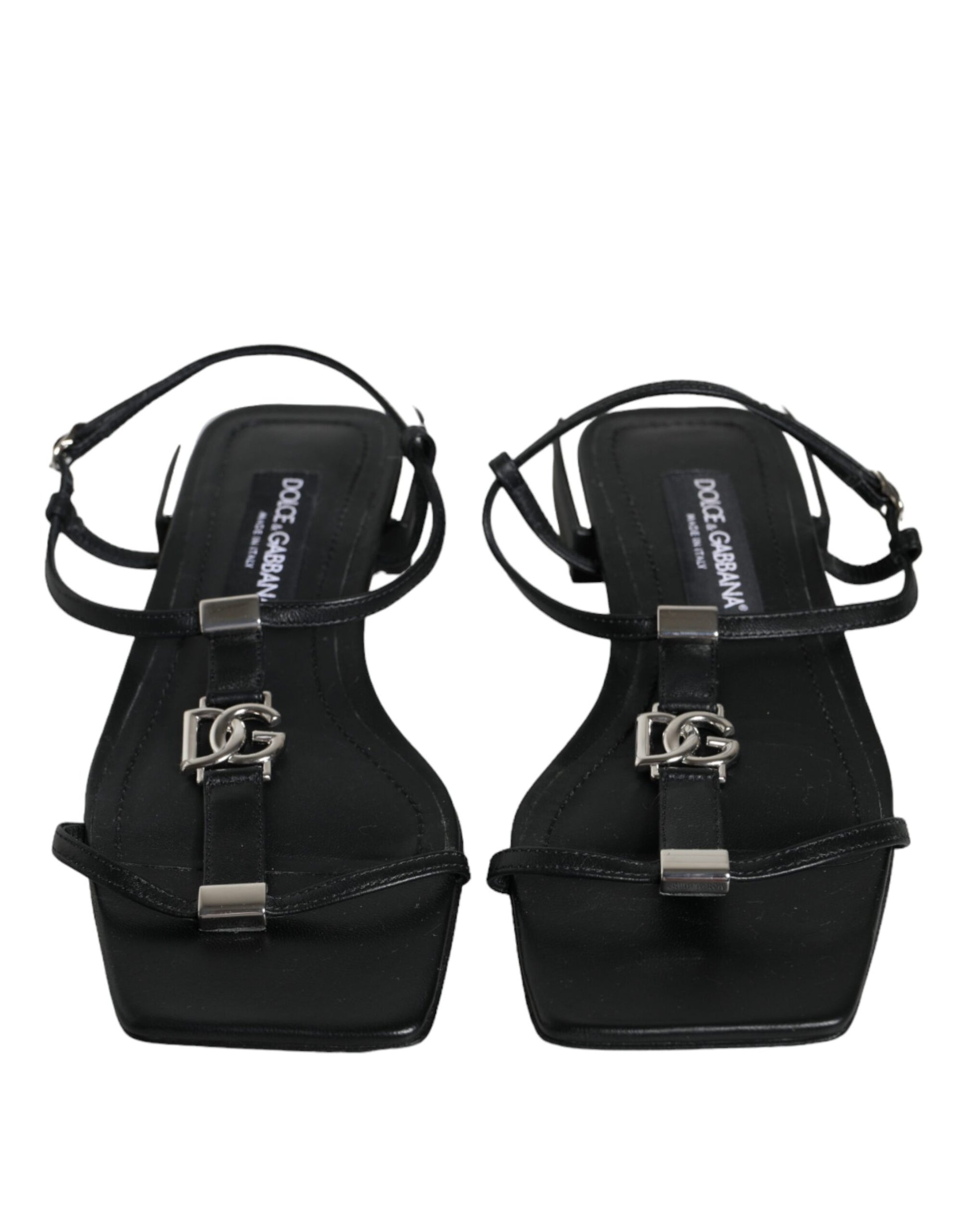 Dolce & Gabbana Black Leather Logo Ankle Strap Keira Sandals Shoes by Dolce & Gabbana