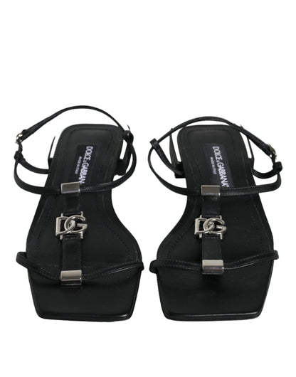 Dolce & Gabbana Black Leather Logo Ankle Strap Keira Sandals Shoes by Dolce & Gabbana