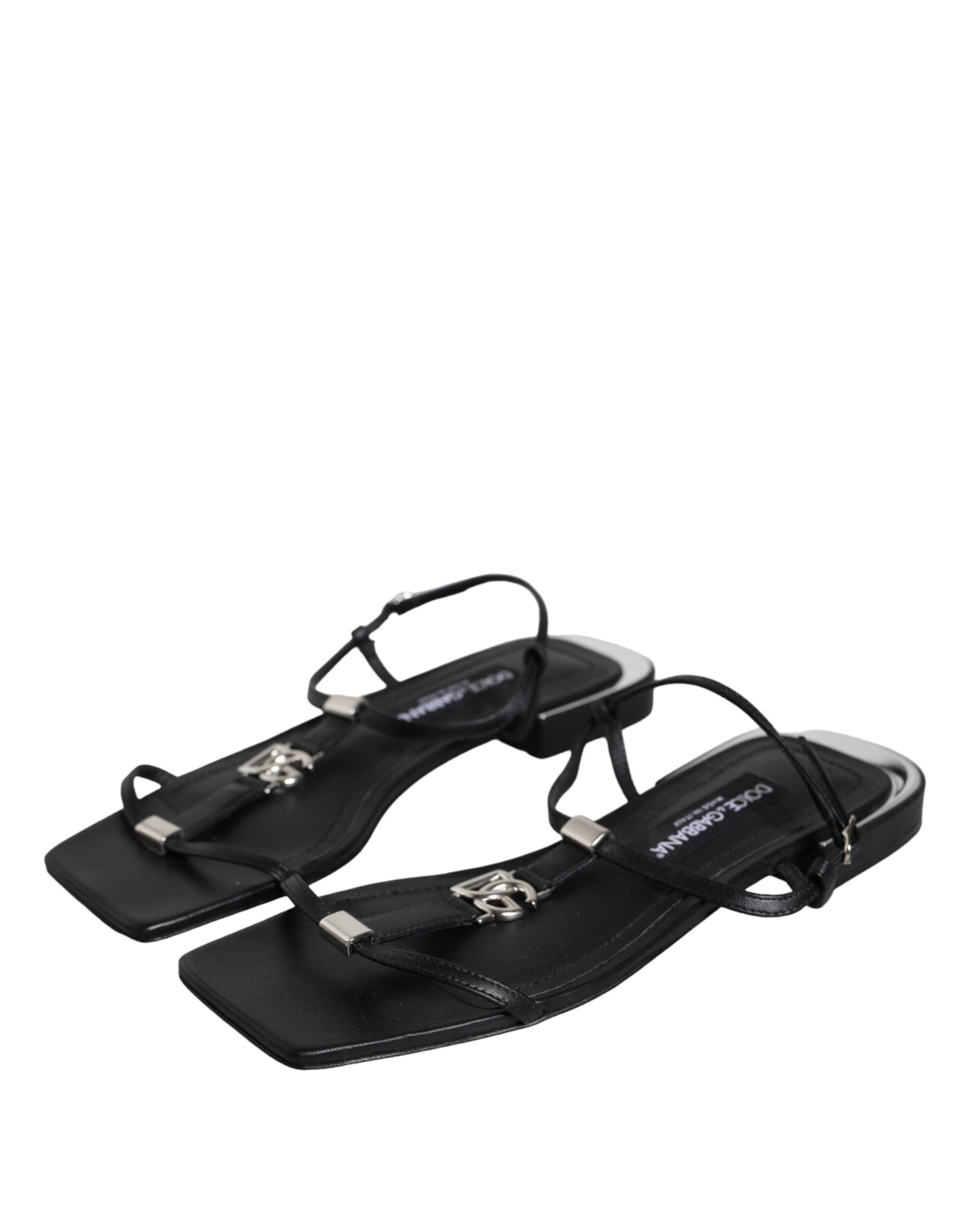Dolce & Gabbana Black Leather Logo Ankle Strap Keira Sandals Shoes by Dolce & Gabbana