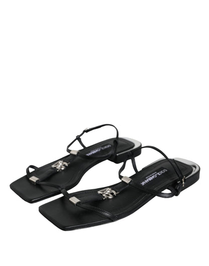 Dolce & Gabbana Black Leather Logo Ankle Strap Keira Sandals Shoes by Dolce & Gabbana