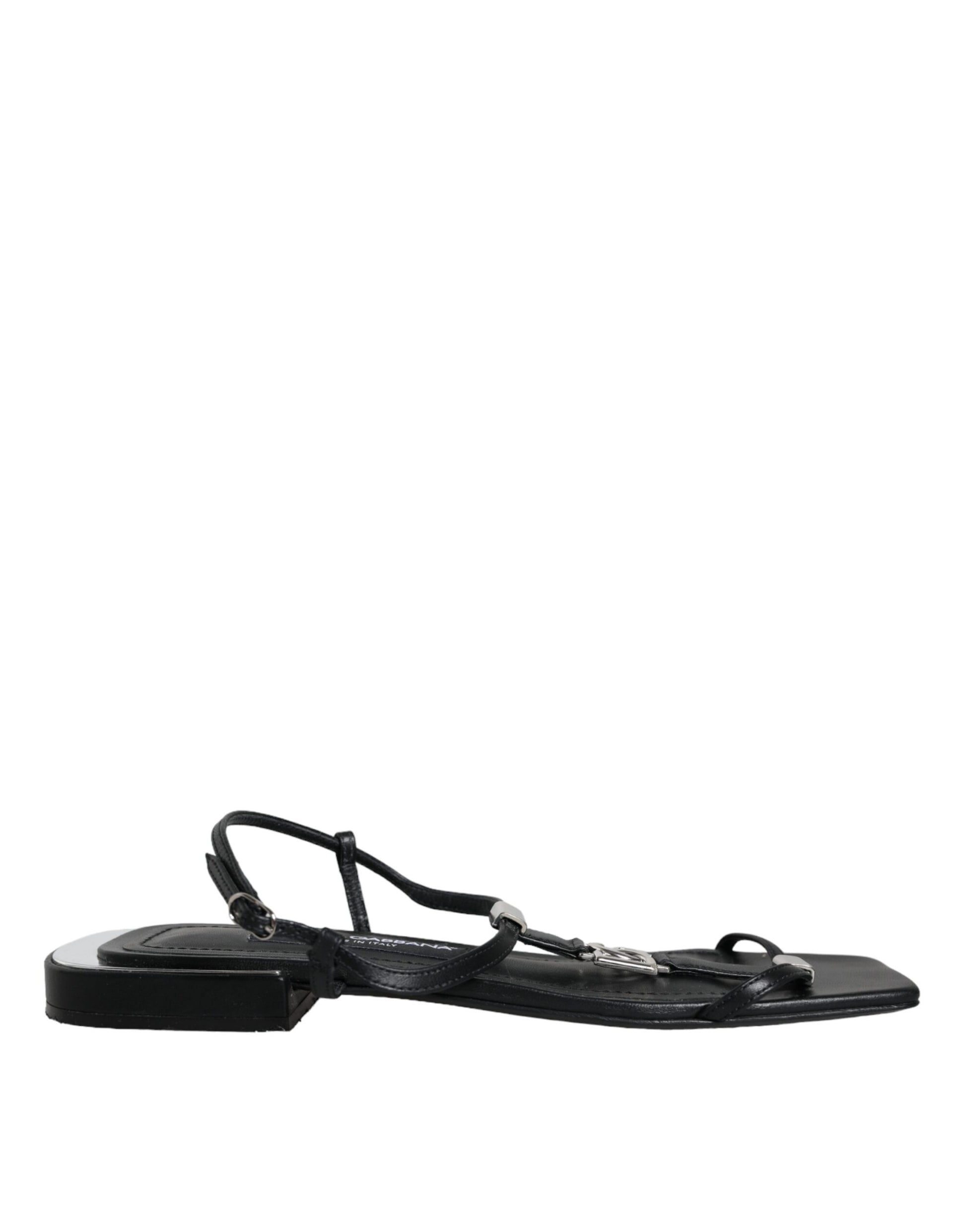 Dolce & Gabbana Black Leather Logo Ankle Strap Keira Sandals Shoes by Dolce & Gabbana