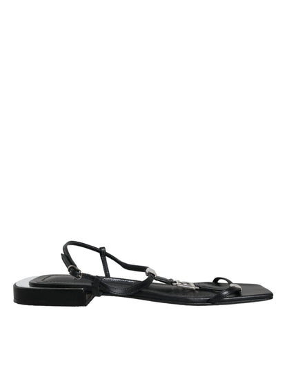 Dolce & Gabbana Black Leather Logo Ankle Strap Keira Sandals Shoes by Dolce & Gabbana