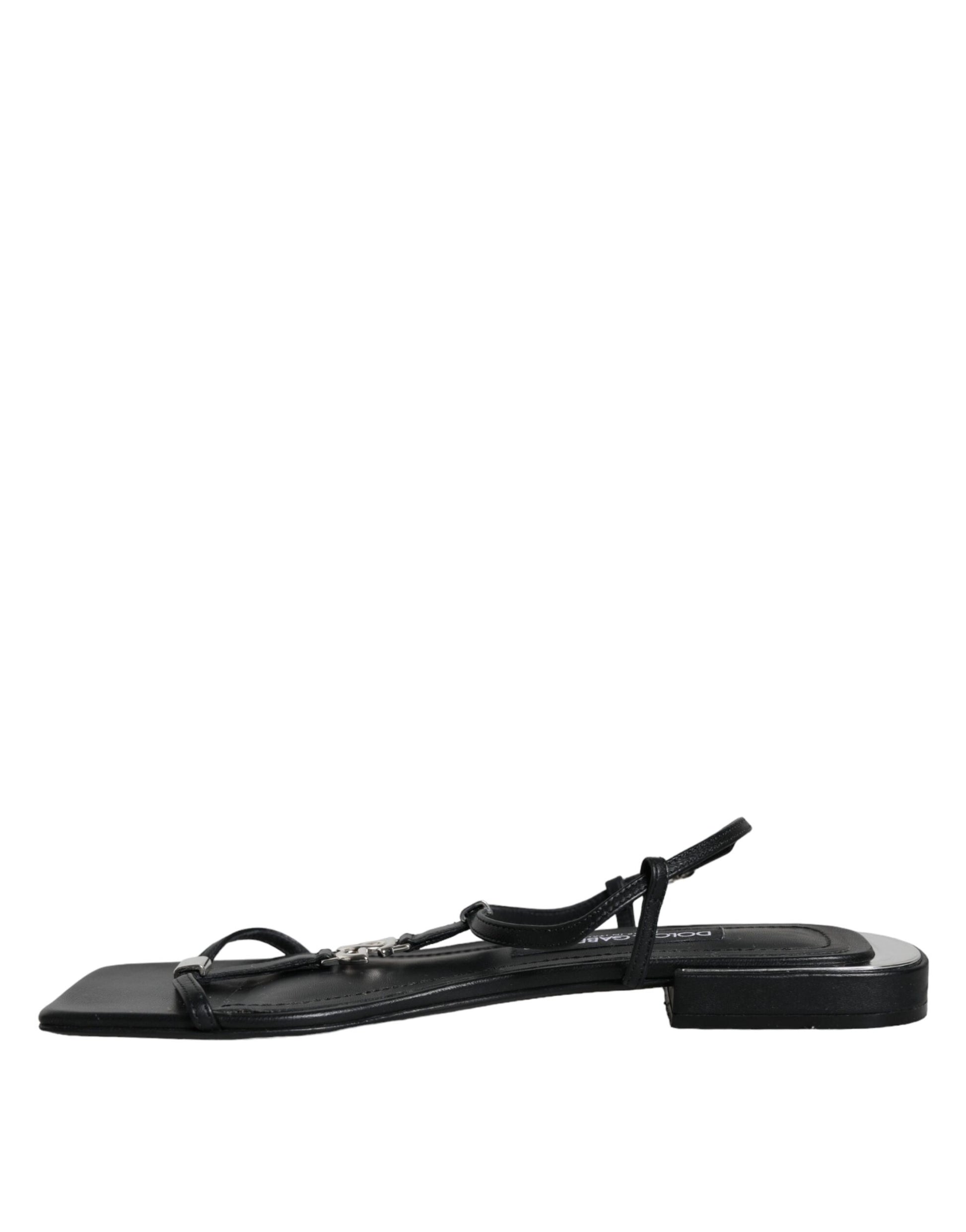 Dolce & Gabbana Black Leather Logo Ankle Strap Keira Sandals Shoes by Dolce & Gabbana