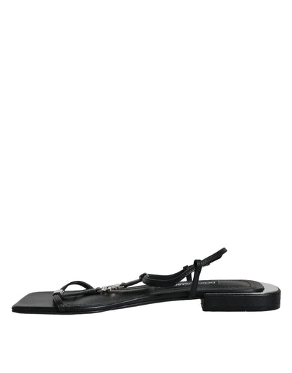 Dolce & Gabbana Black Leather Logo Ankle Strap Keira Sandals Shoes by Dolce & Gabbana