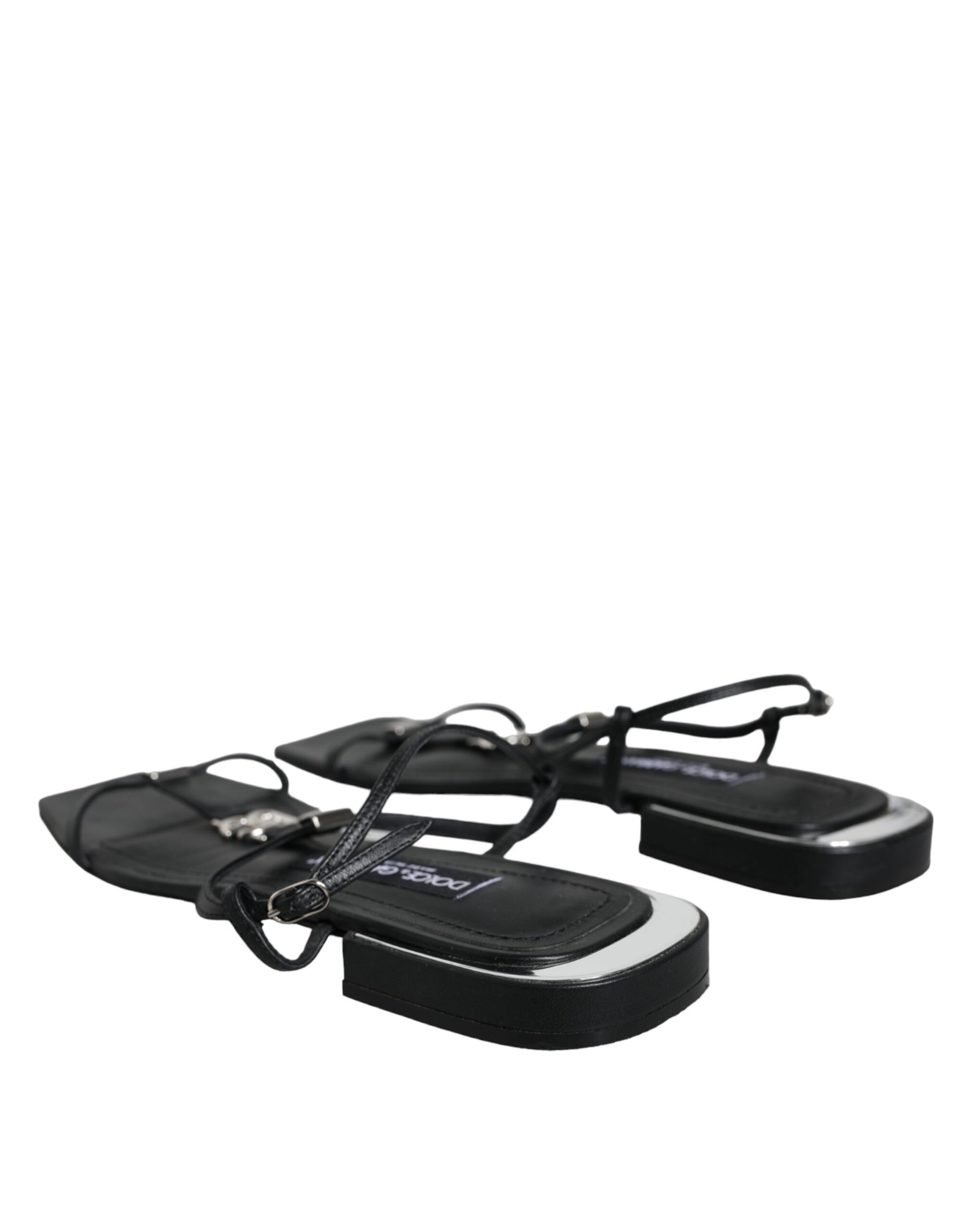 Dolce & Gabbana Black Leather Logo Ankle Strap Keira Sandals Shoes by Dolce & Gabbana