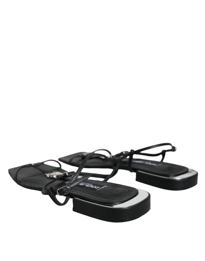 Dolce & Gabbana Black Leather Logo Ankle Strap Keira Sandals Shoes by Dolce & Gabbana