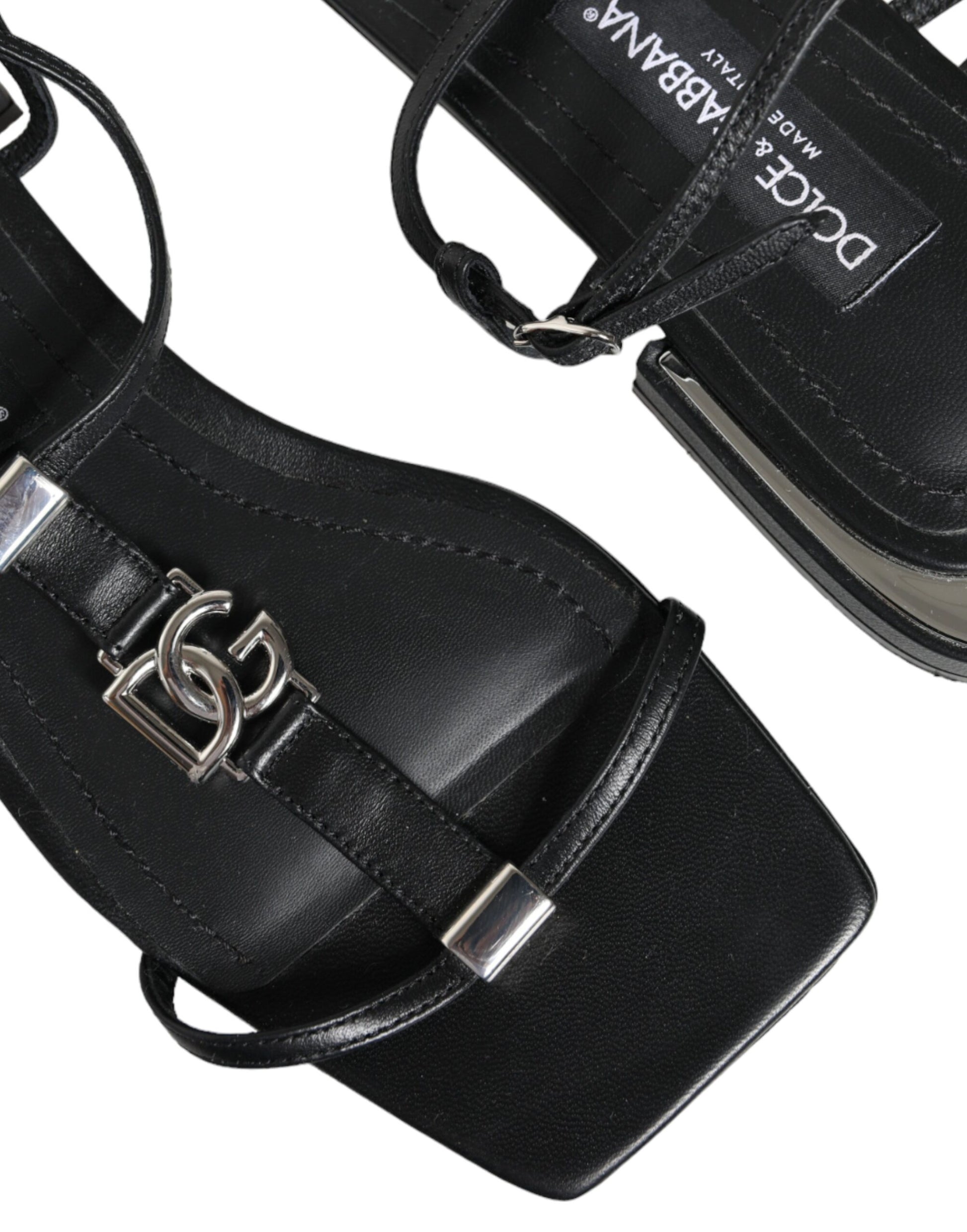 Dolce & Gabbana Black Leather Logo Ankle Strap Keira Sandals Shoes by Dolce & Gabbana