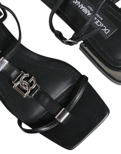 Dolce & Gabbana Black Leather Logo Ankle Strap Keira Sandals Shoes by Dolce & Gabbana