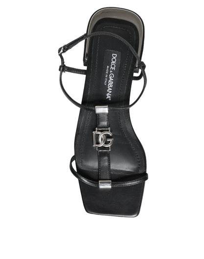 Dolce & Gabbana Black Leather Logo Ankle Strap Keira Sandals Shoes by Dolce & Gabbana