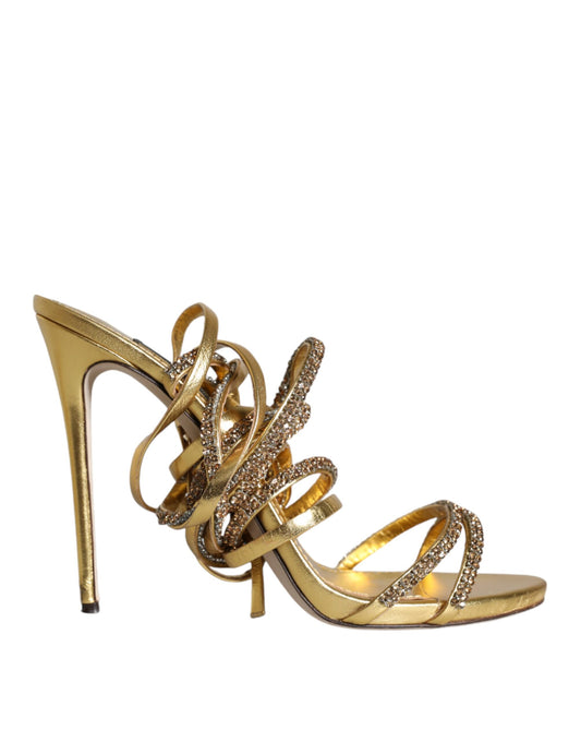 Dolce & Gabbana Gold Crystals Keira Heels Sandals Shoes by Dolce & Gabbana