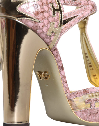 Dolce & Gabbana Pink Gold Leather Pumps T-strap Sandals Shoes by Dolce & Gabbana