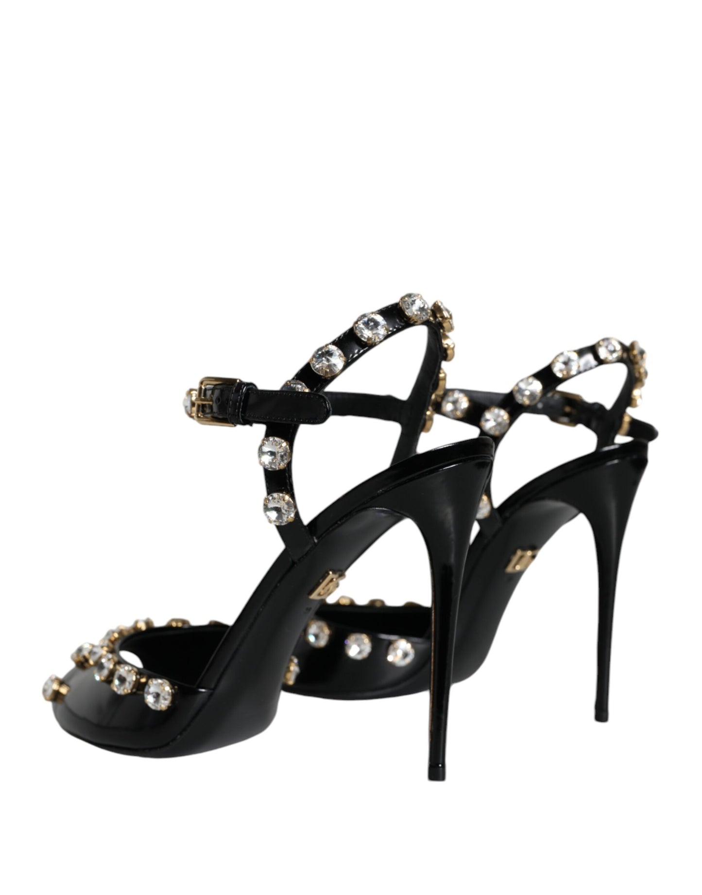 Dolce & Gabbana Black Leather Crystal Ankle Strap Sandals Shoes by Dolce & Gabbana