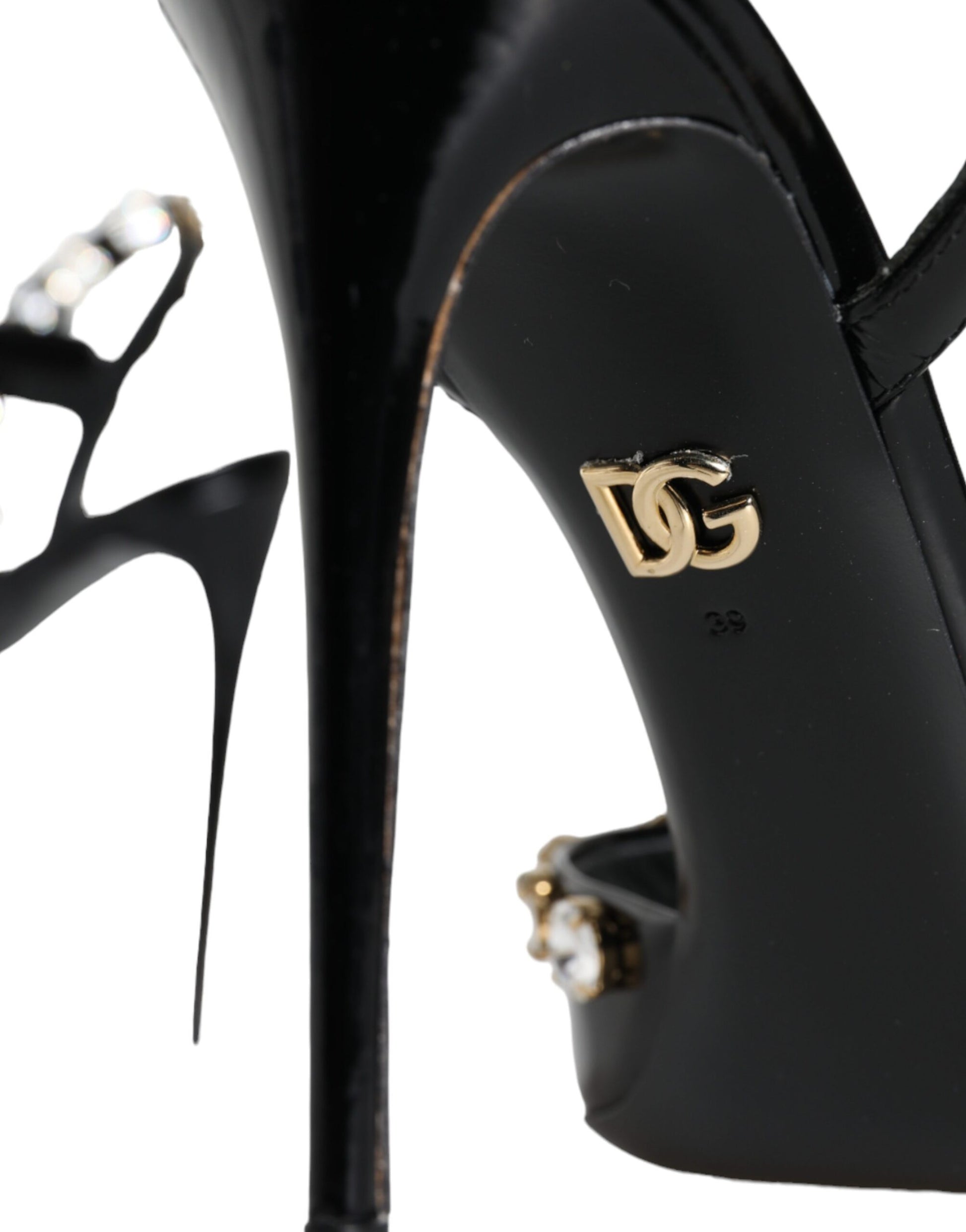 Dolce & Gabbana Black Leather Crystal Ankle Strap Sandals Shoes by Dolce & Gabbana